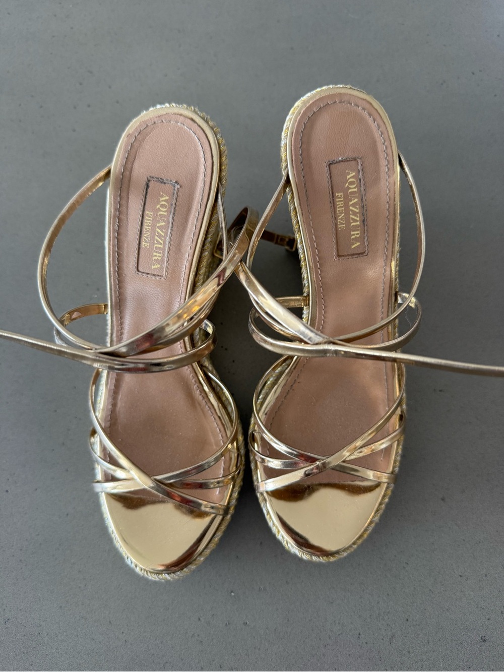 Aquazzura Metallic Gold Strappy Espadrille Sandals - Picture 2 of 3